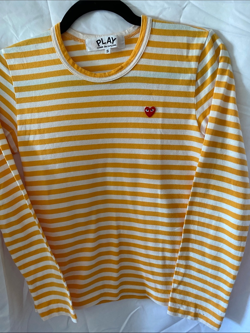 Comme des Garcons PLAY Yellow & White Striped Long-Sleeve Tee